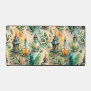 Antique Potion Bottles Green Amber Botanical Desk Mat