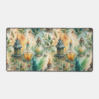Antique Potion Bottles Green Amber Botanical Desk Mat