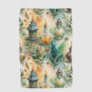 Antique Potion Bottles Green Amber Botanical Golf Towel