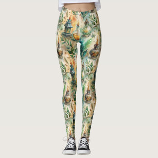 Antique Potion Bottles Green Amber Botanical Leggings