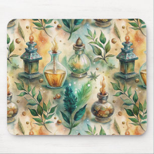 Antique Potion Bottles Green Amber Botanical Mouse Pad