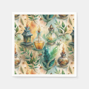 Antique Potion Bottles Green Amber Botanical Napkin