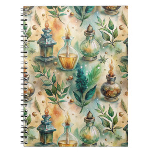 Antique Potion Bottles Green Amber Botanical Notebook