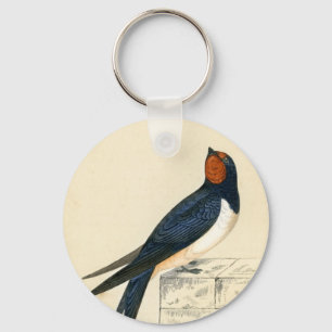 Antique Print of a Swallow Key Ring