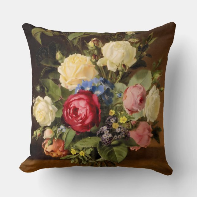 Antique Print "Victorian Roses" Throw Pillow (Front)
