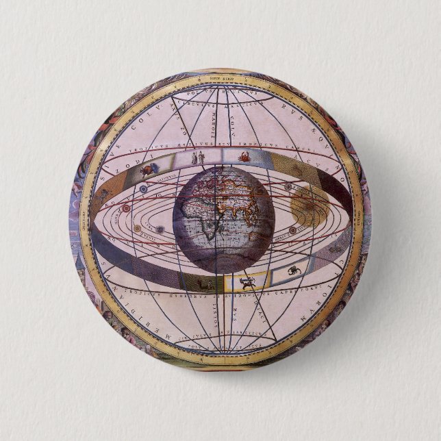 Antique Ptolemaic Solar System, Andreas Cellarius 6 Cm Round Badge (Front)