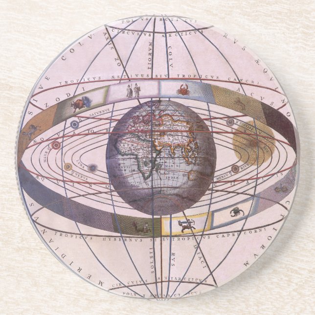 Antique Ptolemaic Solar System, Andreas Cellarius Coaster (Front)
