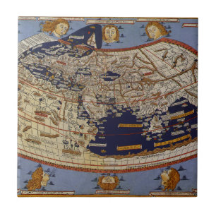 Antique Ptolemaic World Map, Johannes of Arnsheim Ceramic Tile