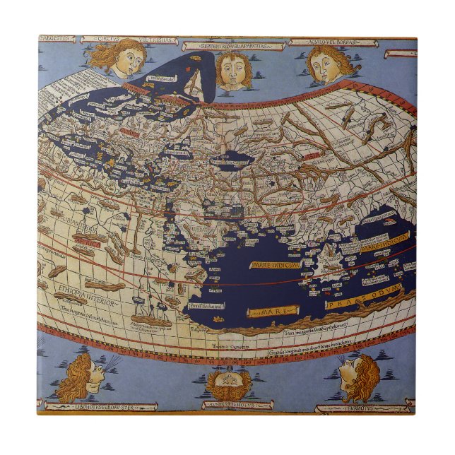 Antique Ptolemaic World Map, Johannes of Arnsheim Ceramic Tile (Front)