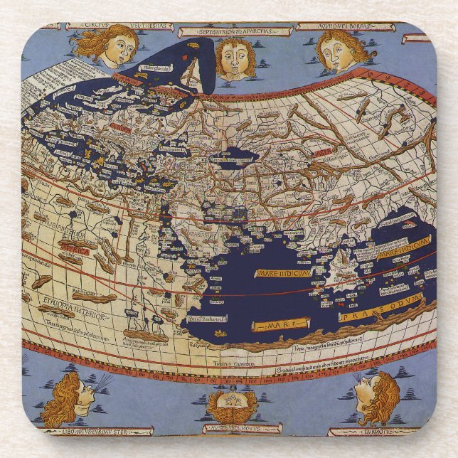 Antique Ptolemaic World Map, Johannes of Arnsheim Coaster (Front)