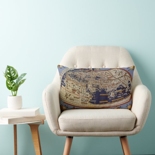 Antique Ptolemaic World Map, Johannes of Arnsheim Lumbar Cushion (Chair)