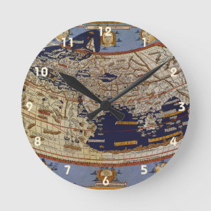 Antique Ptolemaic World Map, Johannes of Arnsheim Round Clock
