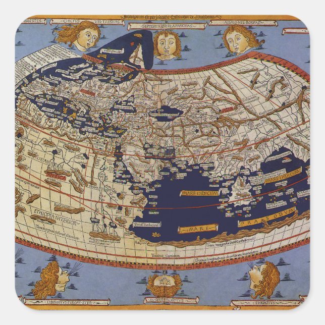Antique Ptolemaic World Map, Johannes of Arnsheim Square Sticker (Front)