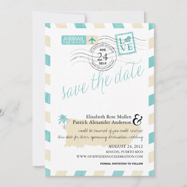 Antique Puerto Rico Airmail Save the Date (Front)