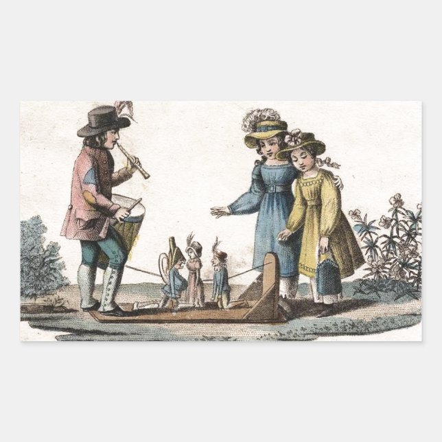 Antique Puppet Children Show Dance Rectangular Sticker (Front)