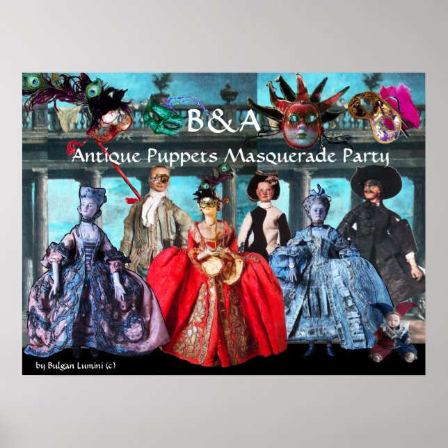 ANTIQUE PUPPETS MASQUERADE COSTUME PARTY MONOGRAM POSTER (Front)
