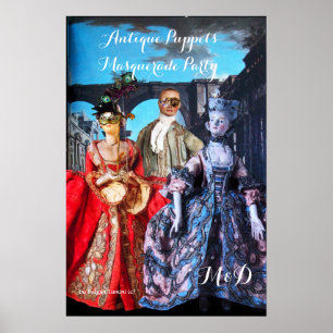 ANTIQUE PUPPETS MASQUERADE COSTUME PARTY MONOGRAM POSTER