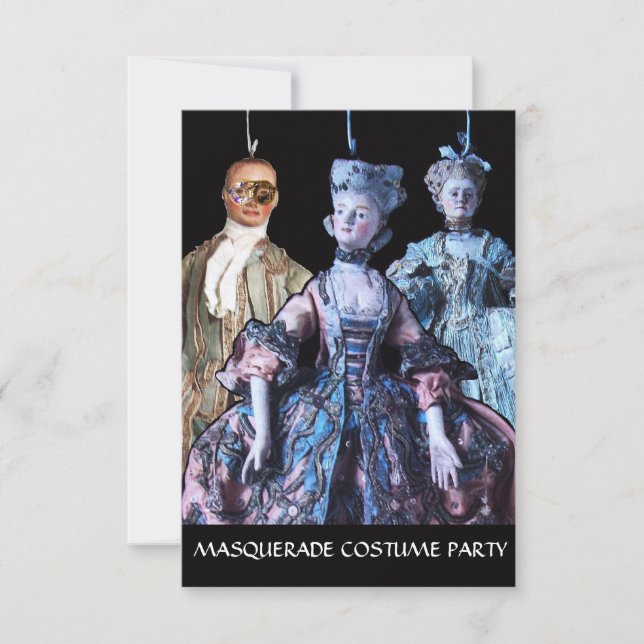 ANTIQUE  PUPPETS MASQUERADE COSTUME PARTY RSVP INVITATION (Front)