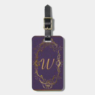 Antique Purple Leather Look Luggage Tag