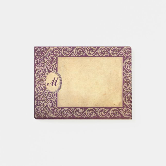 Antique Purple Monogram Paper Post-it Notes (Front)