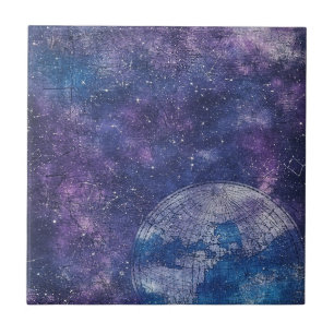 Antique Purple Star Chart World Map Ceramic Tile