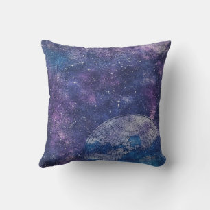 Antique Purple Star Chart World Map Cushion