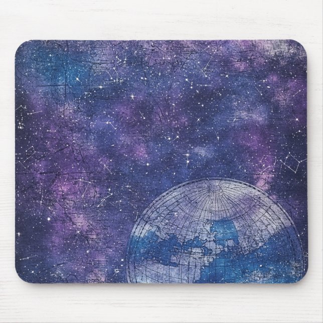 Antique Purple Star Chart World Map Mouse Pad (Front)