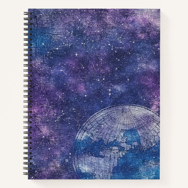 Antique Purple Star Chart World Map Notebook (Front)