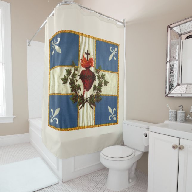 Antique Quebec Flag Sacred Heart Carillon Shower Curtain (In Situ)