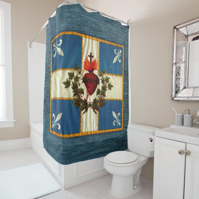 Antique Quebec Flag Sacred Heart Carillon Shower Curtain (In Situ)