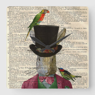 Antique Rabbit Book Page Altered Wall Clock