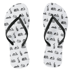 Antique Rabbits Vintage Bunny Art CUSTOM BG COLOR Thongs