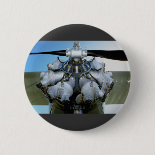 Antique radial engine with prop 6 cm round badge