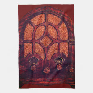 Antique radio wood elegant art deco cathedral tea towel
