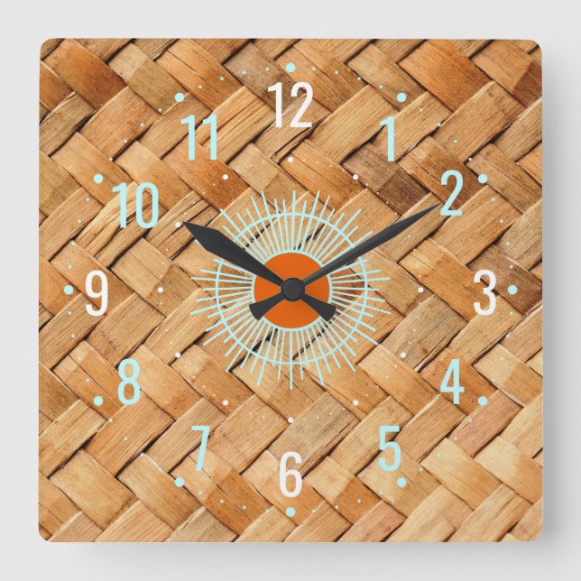 Antique Ratan Rattan Decor - Western Square Wall Clock (Front)