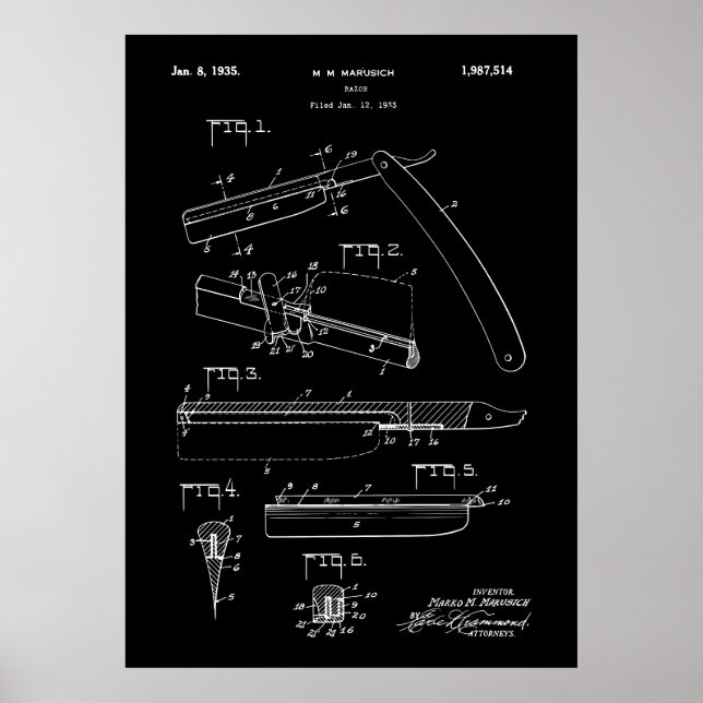 Antique Razor 1935 Patent Poster (Front)