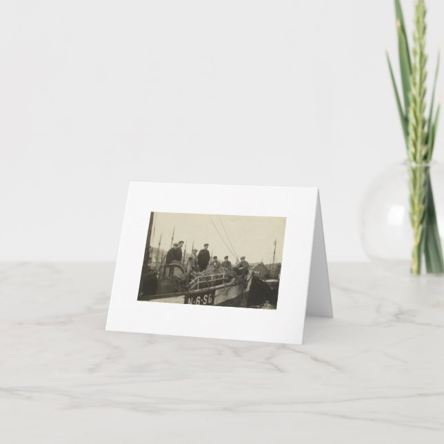 Antique Real Photo Norwegian Boat & Crew Note Card (Front)