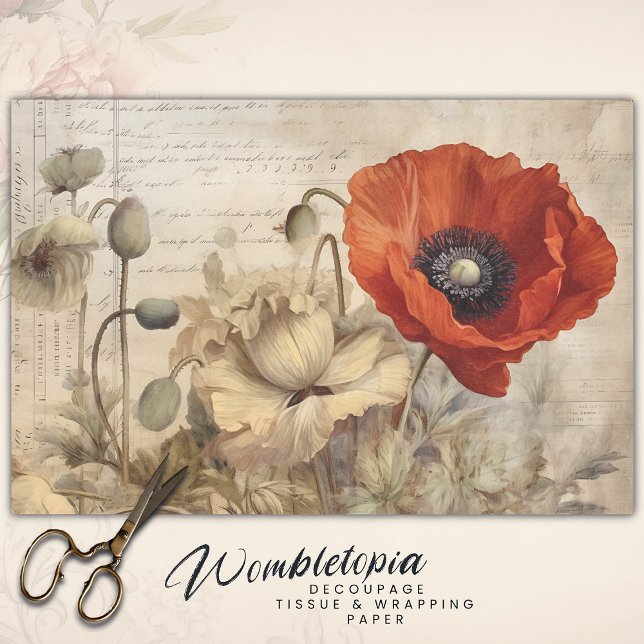 Antique Red and Cream Poppies Decoupage Paper (Creator Uploaded)