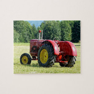 Antique Red and Yellow Tractor in Field Jigsaw Puzzle