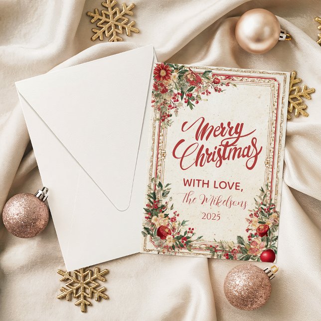 Antique Red Berry Baroque Christmas Holiday Card (Creator Uploaded)