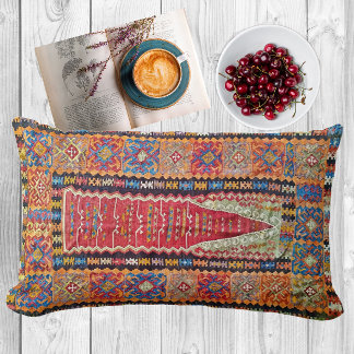 Antique Red, Blue and Orange Turkish Prayer Kilim Lumbar Cushion