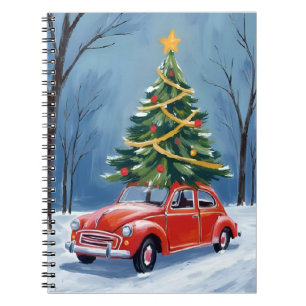Antique Red Car Christmas Tree Notebook
