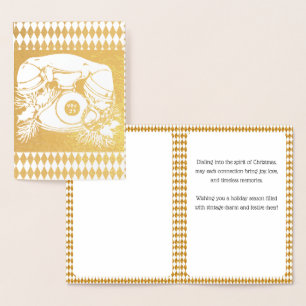 Antique Red Christmas Telephone Gift Foil Card