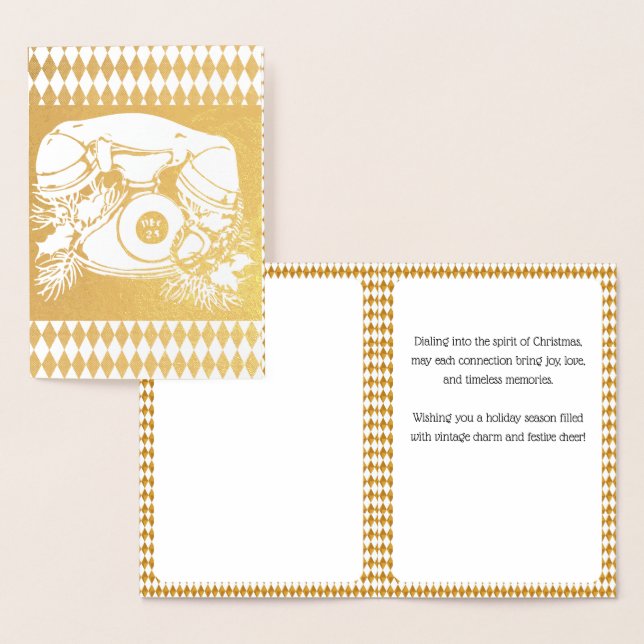 Antique Red Christmas Telephone Gift Foil Card (Display)