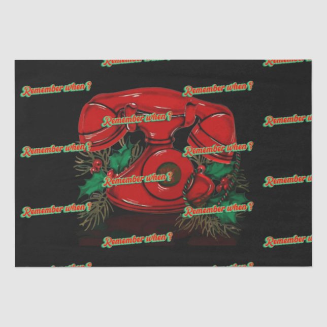 Antique Red Christmas Telephone Gift Tissue Paper (Front)