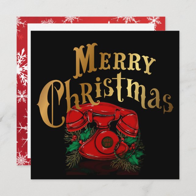 Antique Red Christmas Telephone Holiday Card (Front/Back)