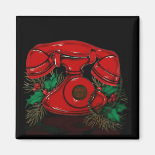 Antique Red Christmas Telephone Magnet