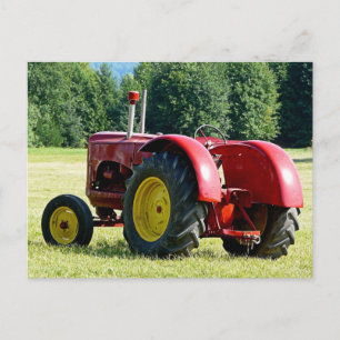 Antique Red Farm Tractor Postcard