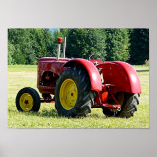 Antique Red Farm Tractor Poster
