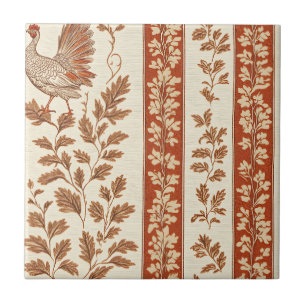 Antique Red Farmhouse Hen Botanical Pattern Ceramic Tile